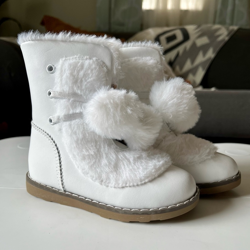 White Faux Fur-Lined Kids Boots